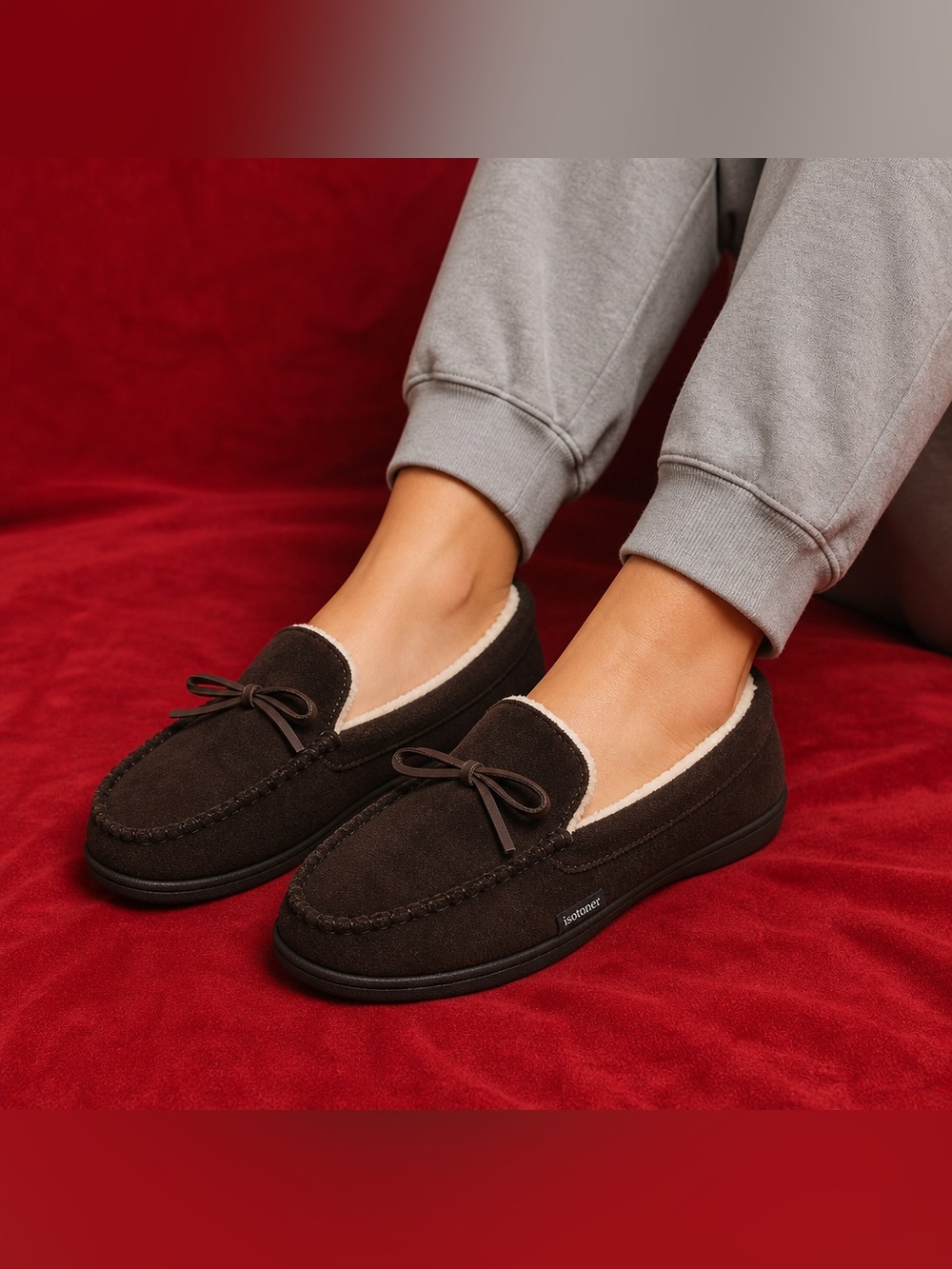 isotoner Dark Brown Suede Slip-On Moccasins with Cream Lining -New W/O Tag
